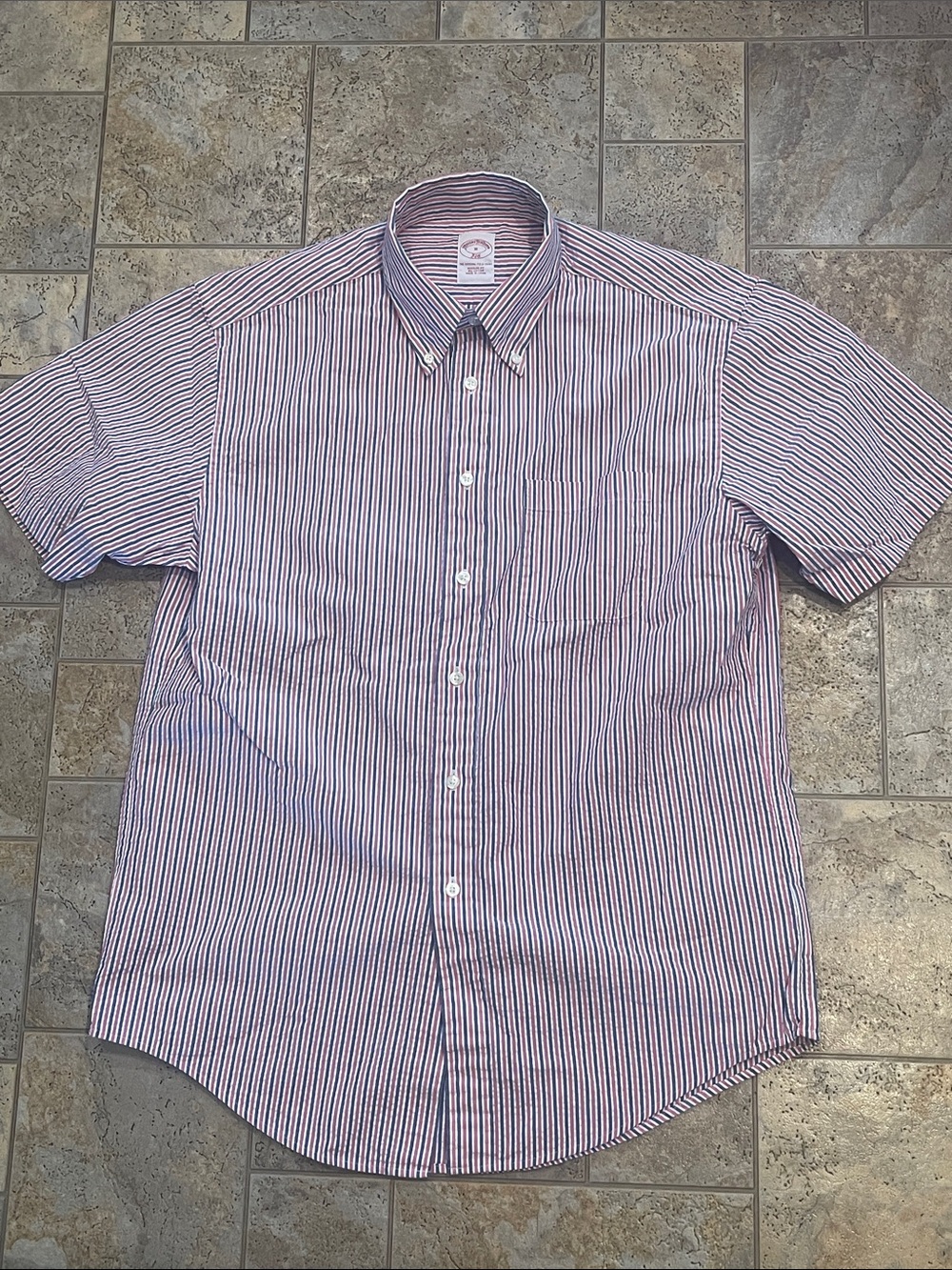 Brooks Brothers pink and Blue Striped Short-Sleeve Button-Down Shirt